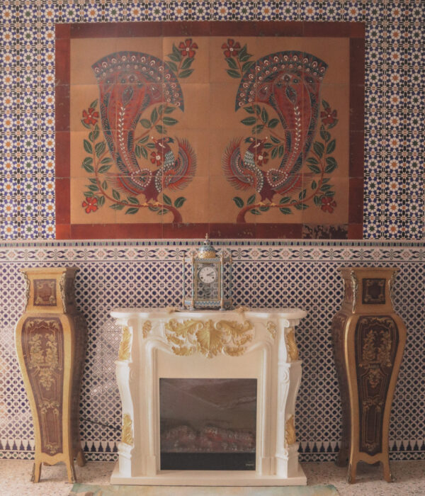 Fireplace with decorative tiles